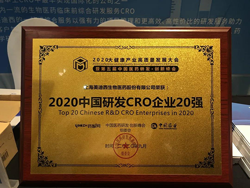 2020中國研發(fā)CRO企業(yè)20強(qiáng) 美迪西